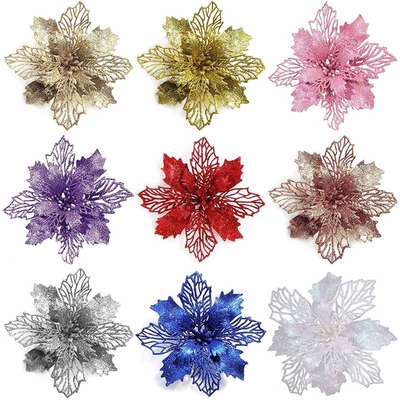 Shiny Poinsettia Flower Decorative Artificial for Christmas
