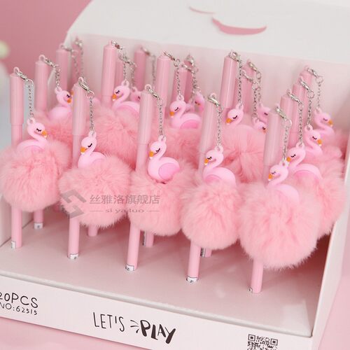 1pc Pink Flamingo Gel Pen Beautiful Plush Swan Pens  School