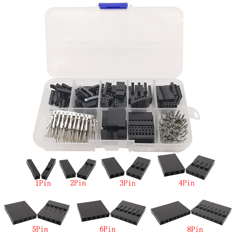 310Pcs 2.54mm 1/2/3/4/5/6/8 Pin Male Female Crimp Terminals