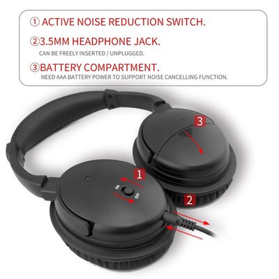 Active Noise-Canceling Headphones Hi-Fi Stereo Wired Over-Ea