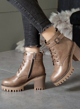 Boots Women 2021 Winter Shoes Woman High Heel Lace Up Ankle