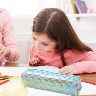 PU Girls Pompom School Pencil Case School Stationery Large C