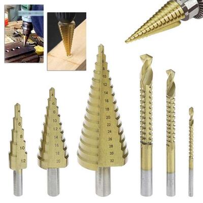 6 Pcs/Set HSS Steel Titanium Coated Step Drill Bit Hole Cutt