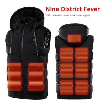 New Men Electric Heated Thermal Hooded Vest Down Jacket USB