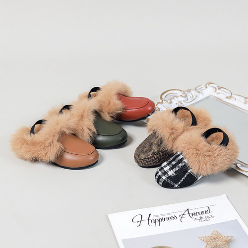 Kids Shoes Children Fur Outdoor Slides Baby Girls Slip On Sl