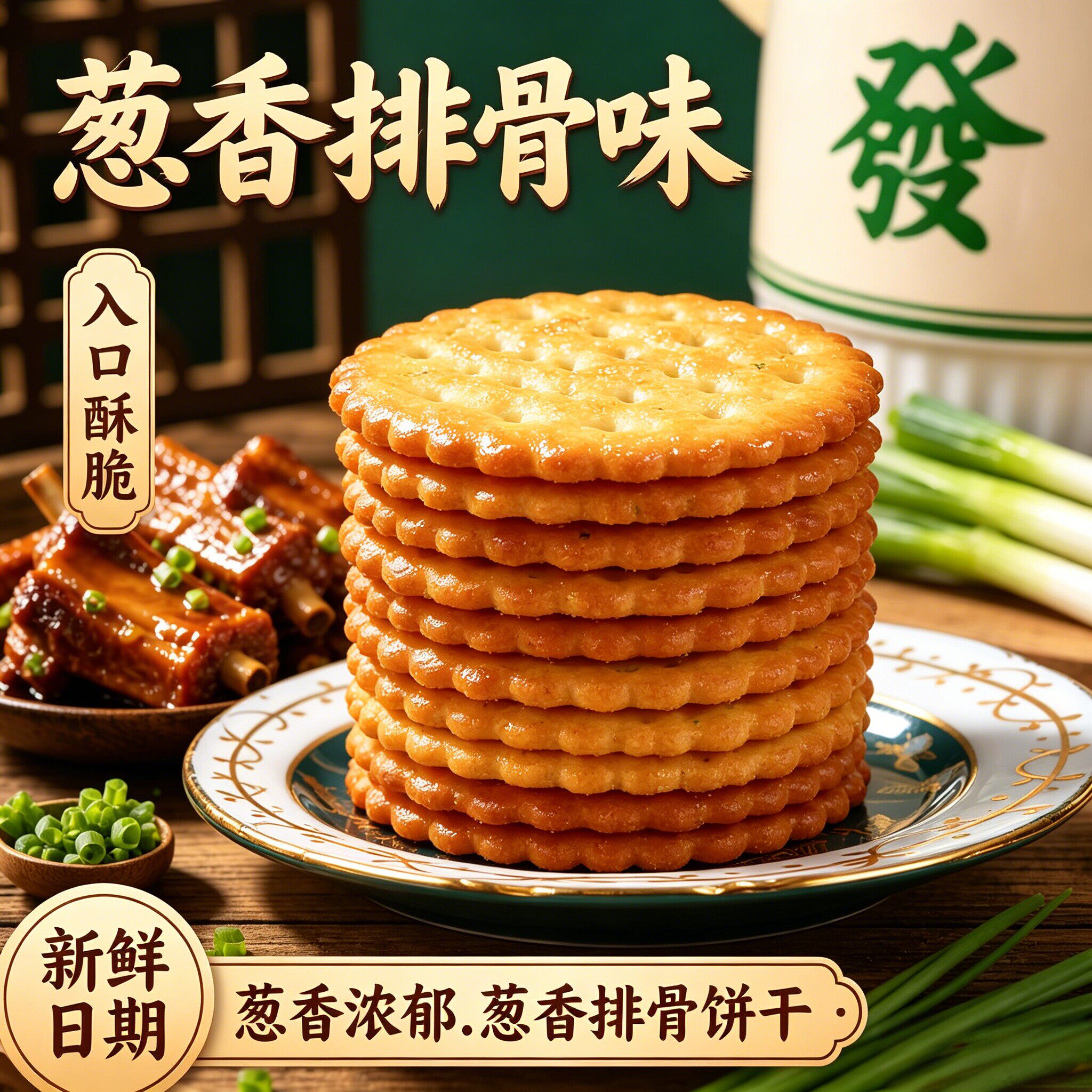 早餐办公室下午茶葱香排骨味饼干香葱苏打薄脆休闲零食独立包装
