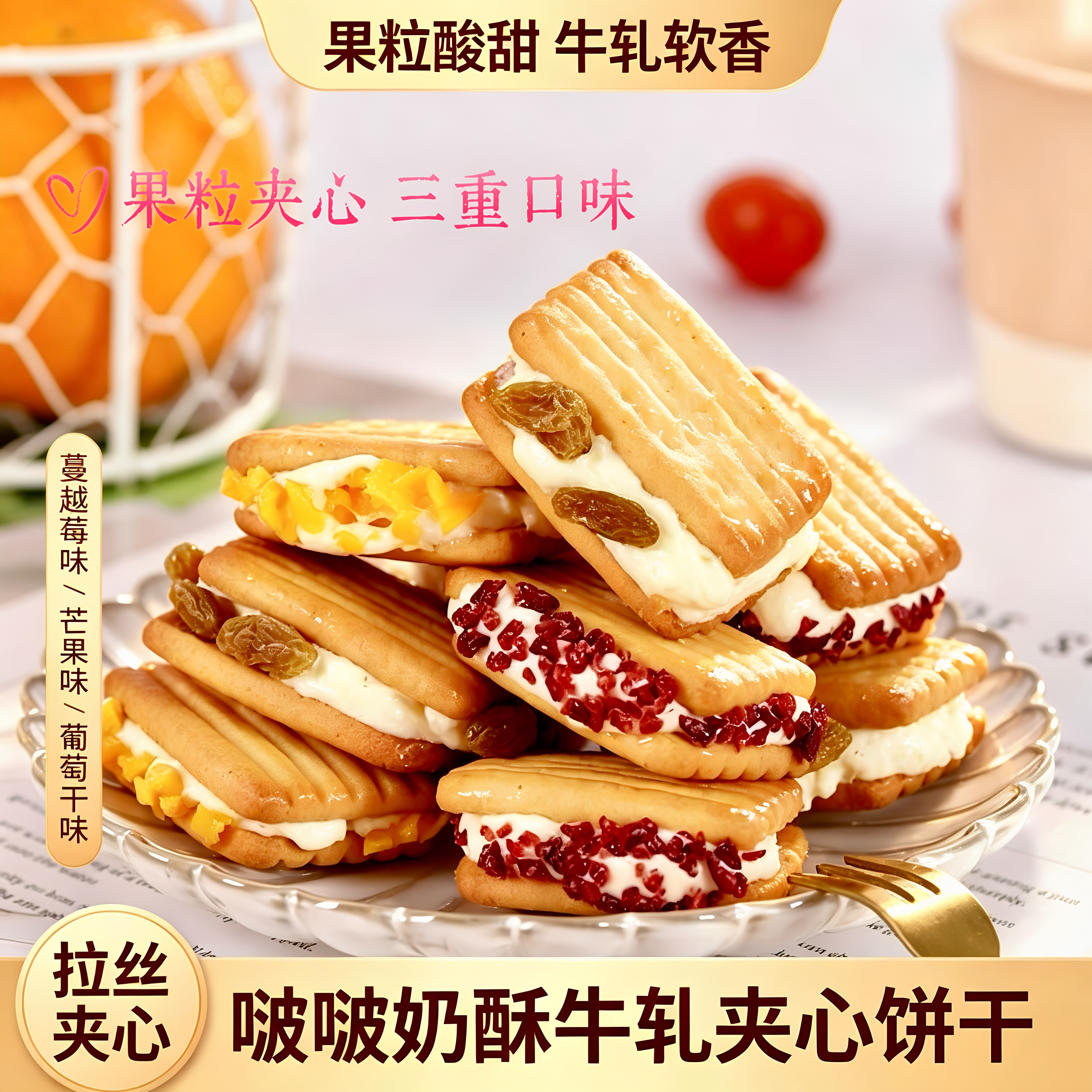 啵啵奶酥牛轧饼干三种风味果粒奶香交织办公室学生党解馋顶饥零食