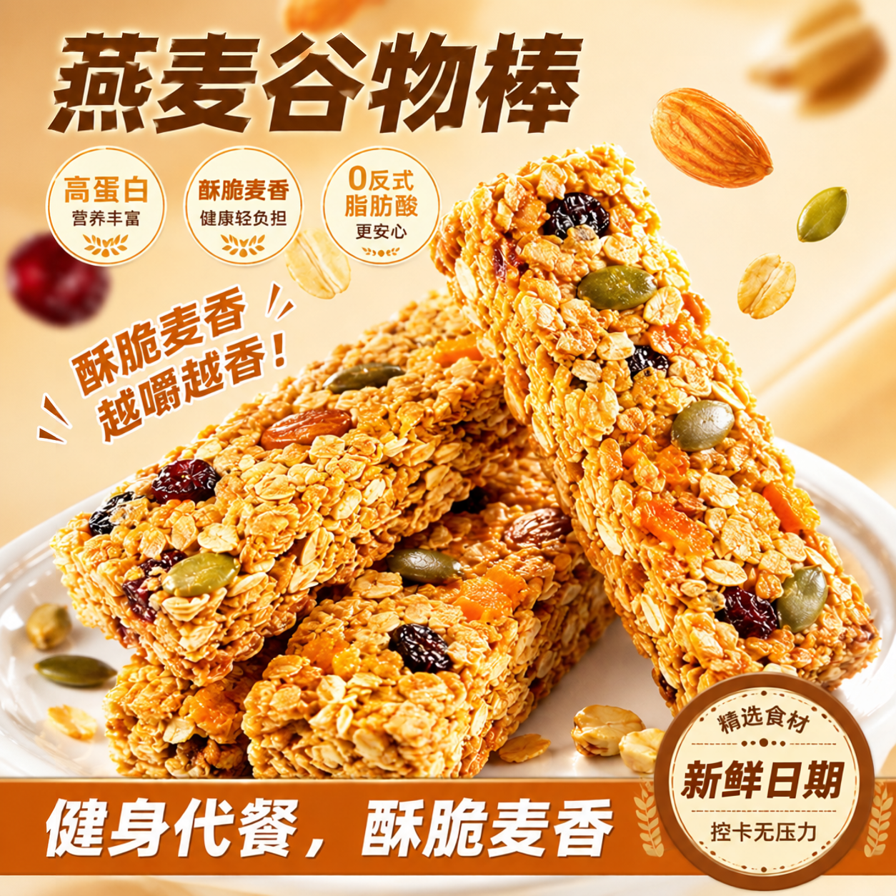 燕麦谷物蛋白能量棒早餐代餐饱腹