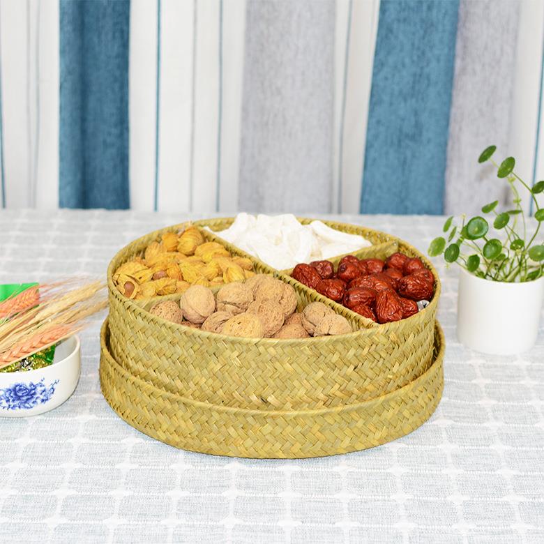 水草编织收纳盒 桌面家居天地盖防尘分格整理收纳筐竹编储物篮
