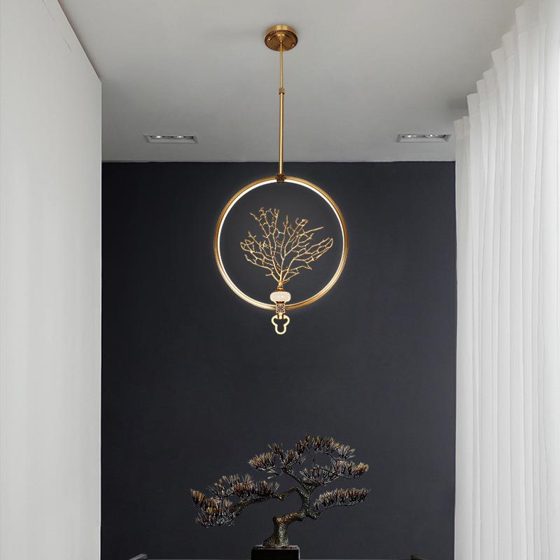 轻奢卧室床头吊灯新中式极简高端玄关门厅灯高端树枝设计师艺术灯