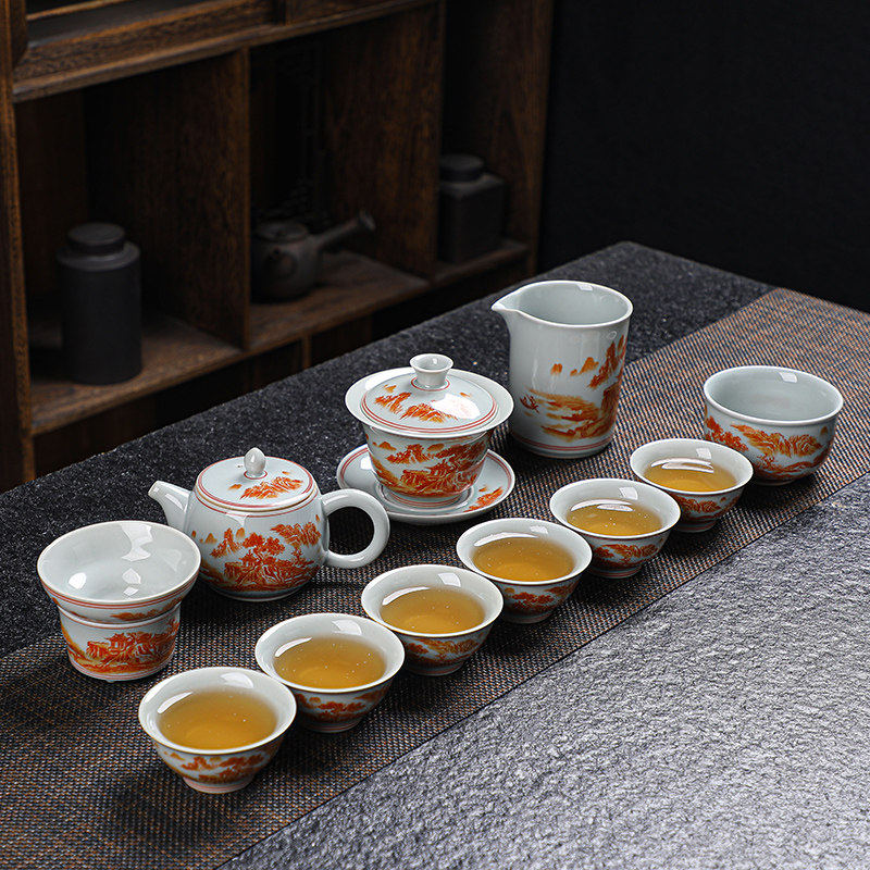 彷古青花瓷山水茶具组合