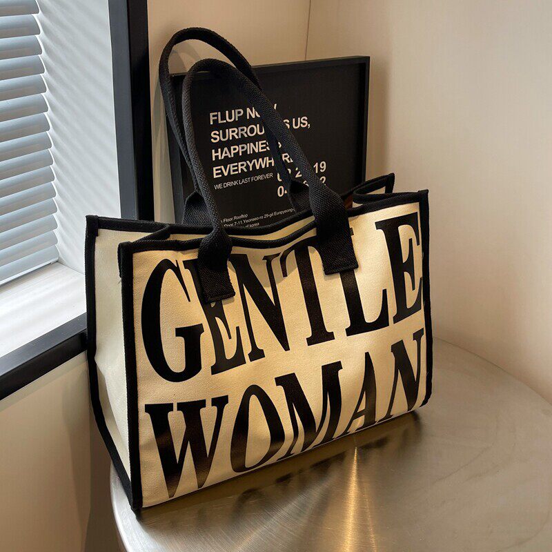 大容量字母帆布包包女夏季时尚单肩包通勤手提托特包妈咪节日礼品