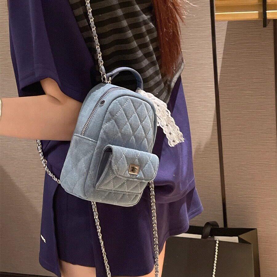 小众设计高级感菱格炼条双肩包女2026新款时尚百搭单肩斜节日礼品