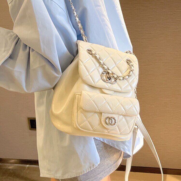 小香风菱格链条双肩包女2