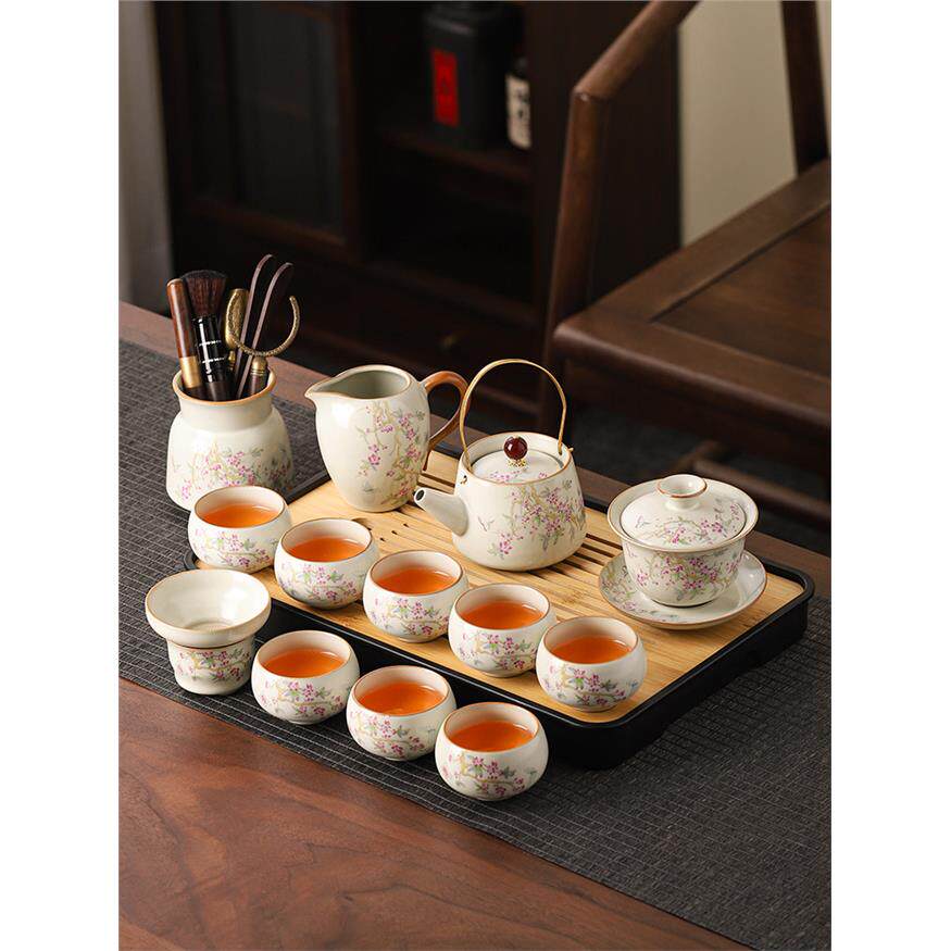 汝窑功夫茶具套装家用2026新款陶瓷高档个人专用提梁壶泡节日礼品