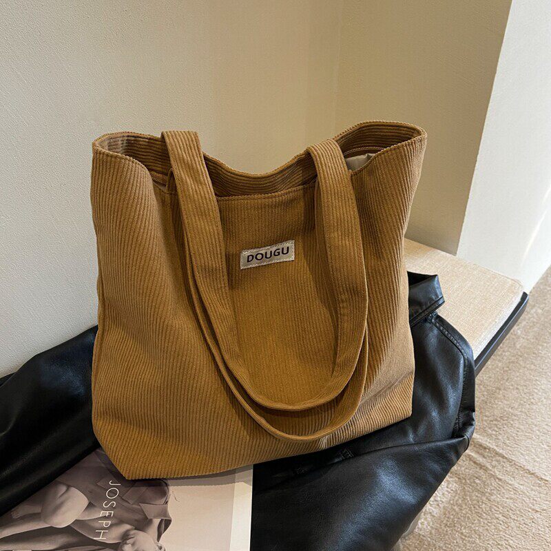 休闲大容量包包女秋冬时尚灯芯绒托特包大学生上课通勤单节日礼品