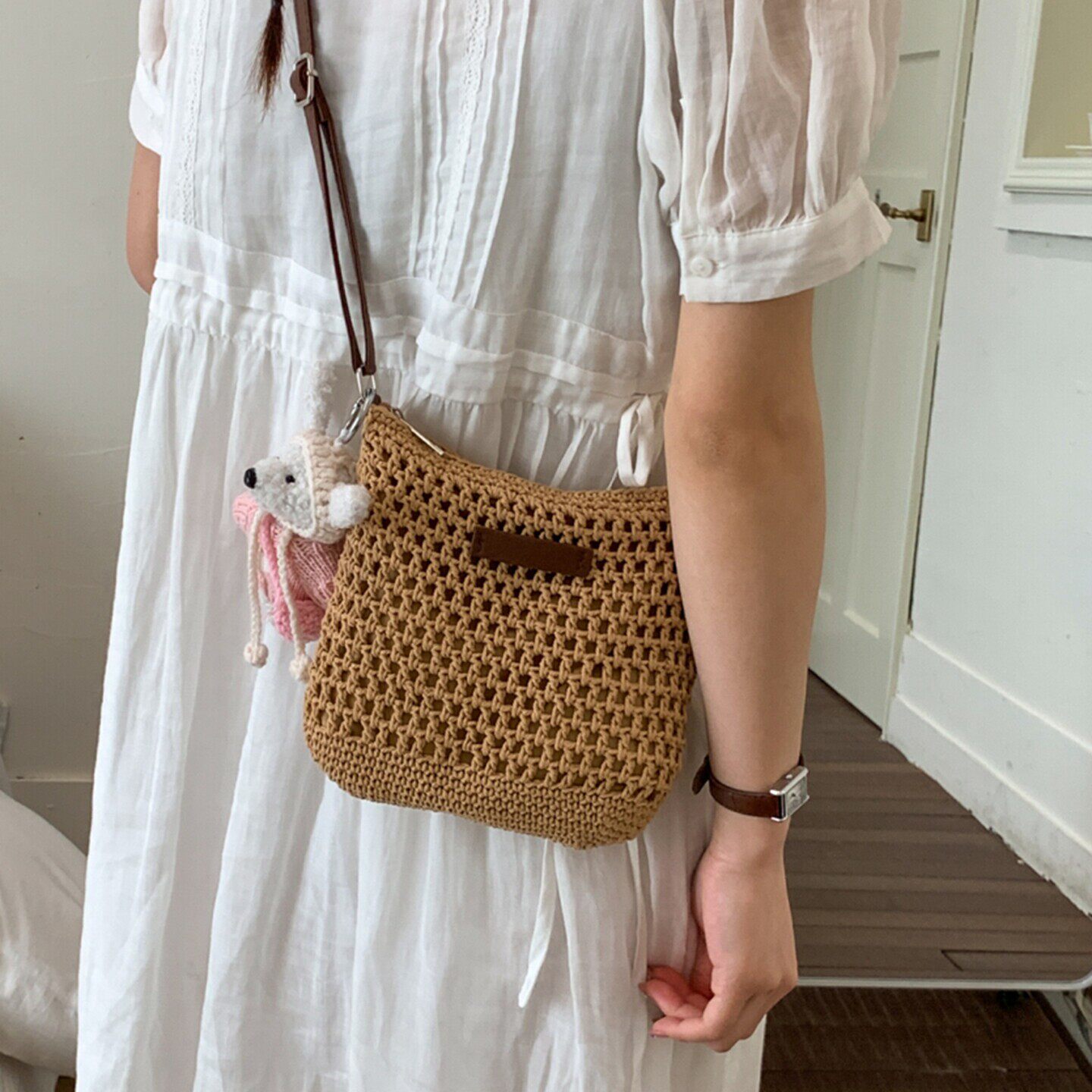 迷你手工编织手机包女夏天时尚镂空单肩斜挎水桶包海边度节日礼品