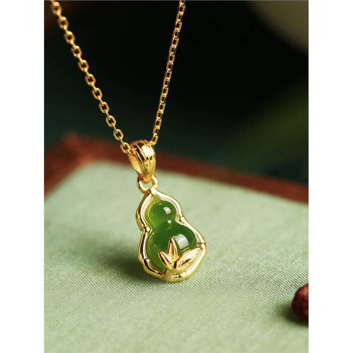 925银葫芦竹节吊坠女新中式国风小众高级感福禄天然碧玉节日礼品