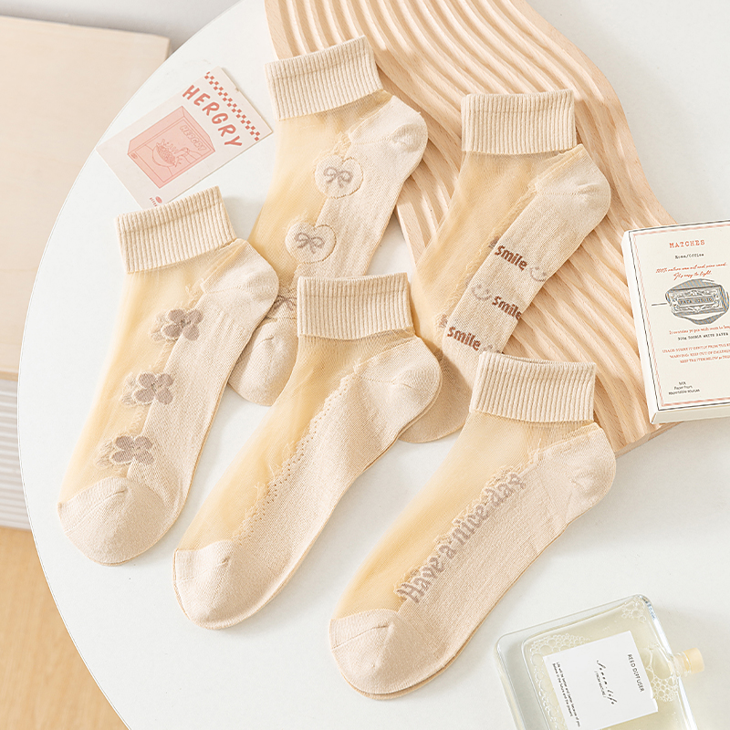 袜子女款纯棉底水晶丝袜防勾丝短袜春夏季薄款玻璃丝防滑耐磨冰丝