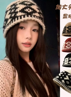渔夫针织帽子女秋冬新款韩国大头围护耳帽子包头帽百搭保暖防寒
