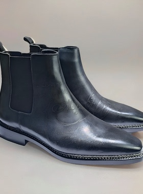 挪威缝琴底高端手工皮鞋牛皮切尔西靴男商务休休闲短靴男英伦