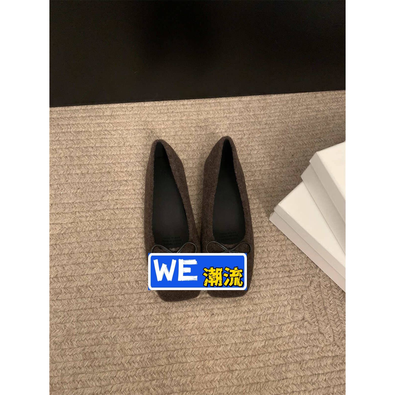 和诚鞋业温柔晚晚风妮子浅口小单鞋春秋冬季蝴蝶结软底方头豆豆鞋