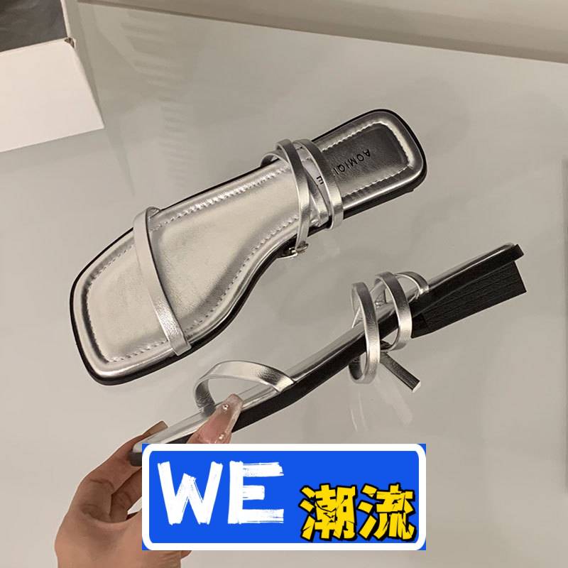晋江利友鞋业平底银色气质凉鞋仙女鞋子夏季软底配裙子度假沙滩细