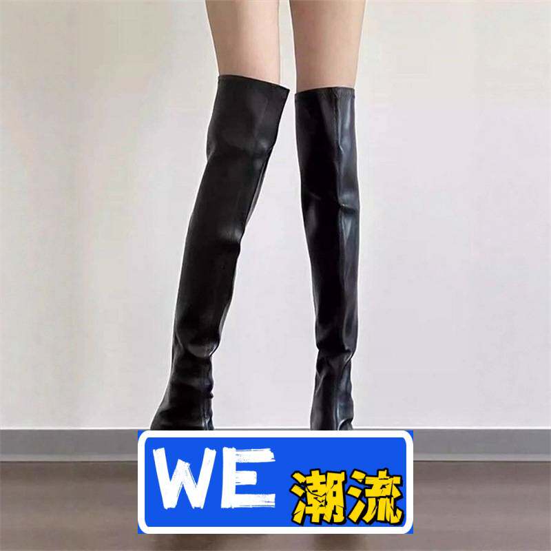 靖江雅望鞋业尖头高跟细跟长靴女新款过膝鞋子长筒弹力瘦瘦靴拉链