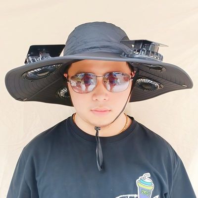 太阳能风扇帽钓鱼帽男士户外登山帽防紫外线遮阳渔夫帽带风扇帽子