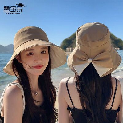 8169夏季新款蝴蝶结渔夫帽户外出行百搭遮阳防晒帽时尚大檐帽子女