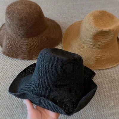 2025新品简单百搭细勾针纸编防晒遮阳柔软草帽渔夫帽海边沙滩帽女