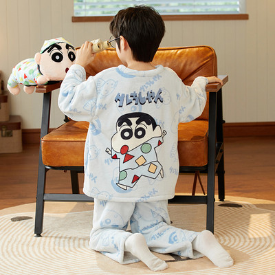 儿童珊瑚绒睡衣男孩2025新款秋冬