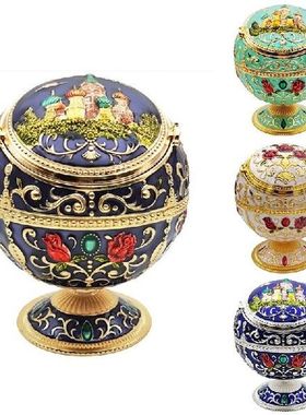 Windproof Ash Tray Vintage Zinc Alloy Flower Pattern Globe