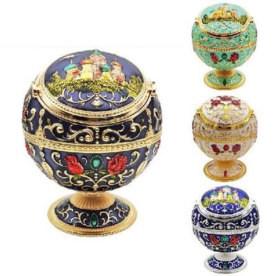 Windproof Ash Tray Vintage Zinc Alloy Flower Pattern Globe