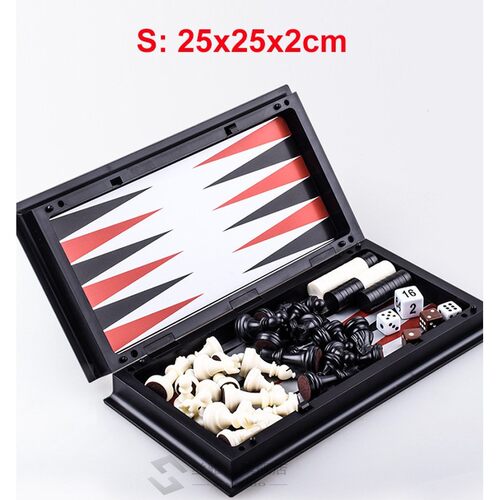 Magnetic Chess Backgammon Checkers Set Foldable Chess Board