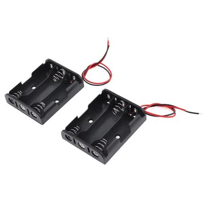2 Pcs Red Cable3 x 1.5V AA Batteries Cell Box Holder