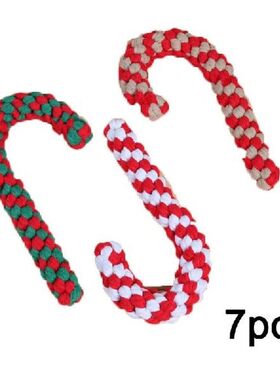 7 Pcs Christmas Candy Canes Cotton Rope Dog Molar Toys Cute