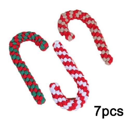 7 Pcs Christmas Candy Canes Cotton Rope Dog Molar Toys Cute