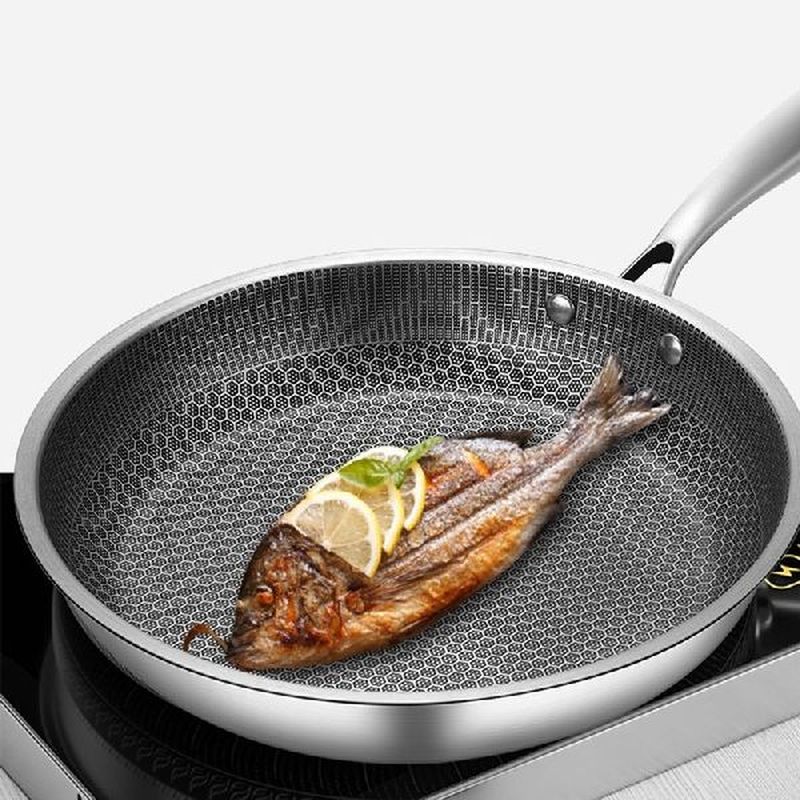 Stainless Steel Wok Thick Honeycomb Handmade Frying Pan
