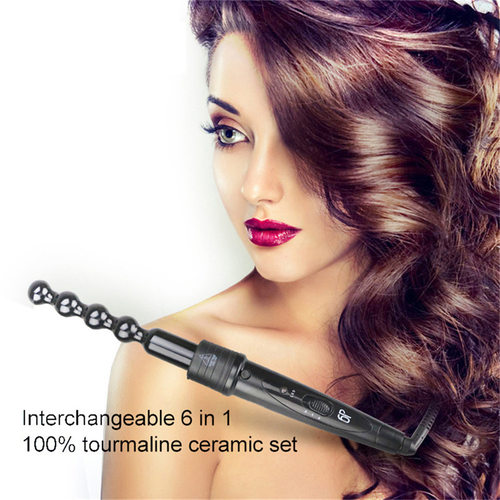 New 6 in 1 Clipless Ceramic Curling Wand Hair Curler Set Pro
