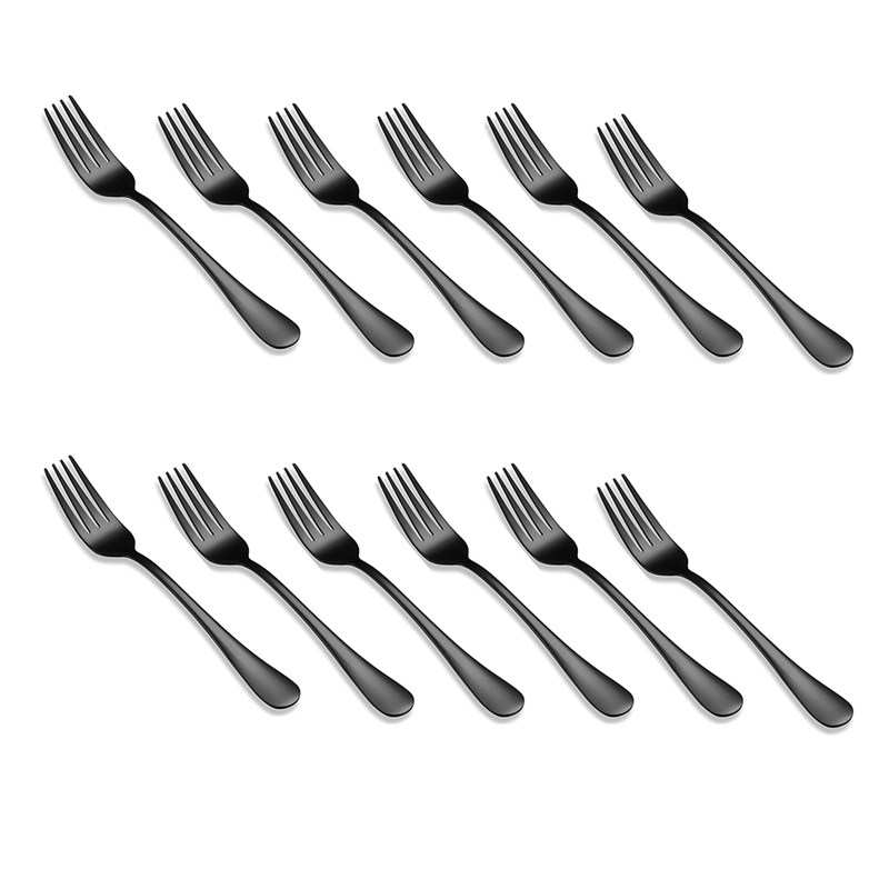 hot 12 piece black dinner forks set, stainless steel