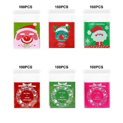 100 pcs Merry Christmas Candy Bag Self Seal Plastic Food