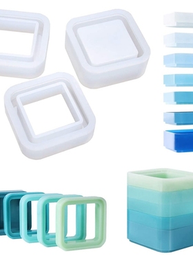 Hot Square Stacked Silicone Resin Mold Set,1Pcs Tray+2 Pcs