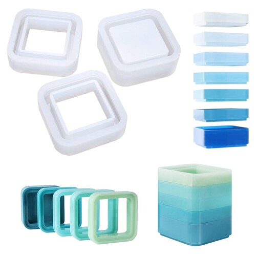 Hot Square Stacked Silicone Resin Mold Set,1Pcs Tray+2 Pcs