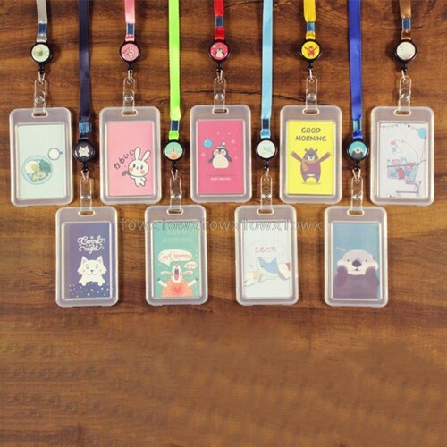Cartoon Plastic Bus ID Card Holder Case Badge Retractable Re
