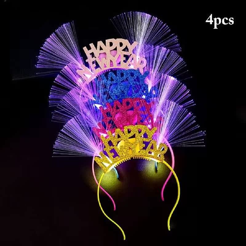 4Pcs Optical LED Fiber Optic Ear Hair Hoop Happy New Year