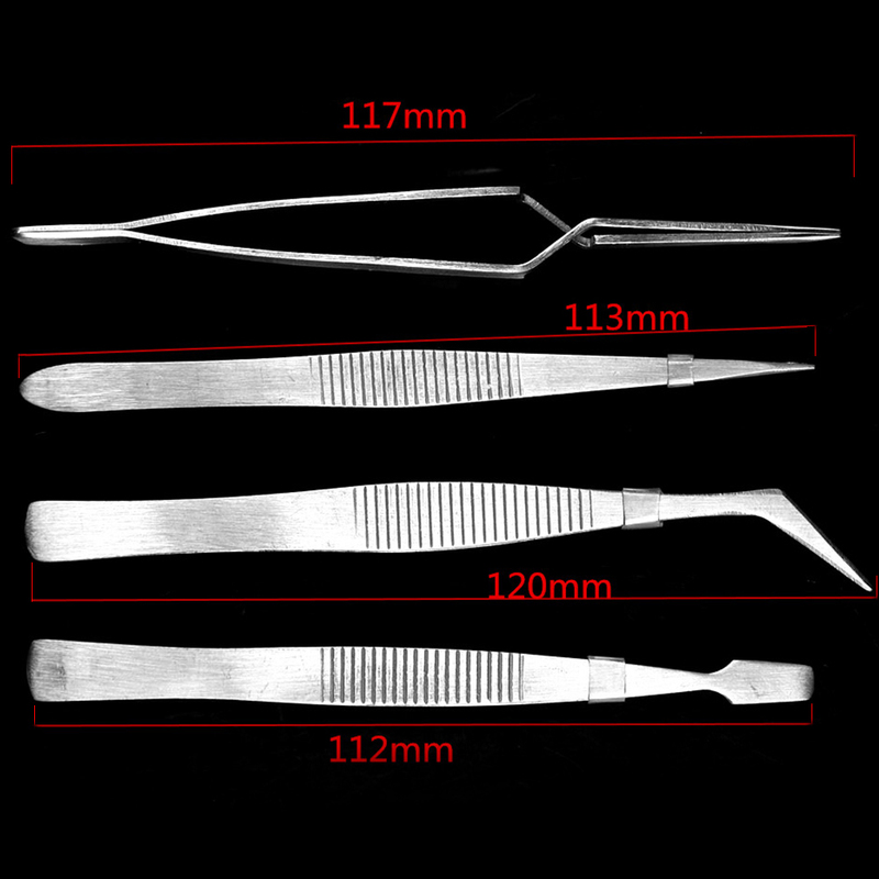 4Pcs Electronics Tweezers Forceps Precision Hand Tool Set Re