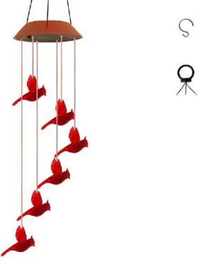 Solar Cardinal Red Bird Wind Chime, Solar-Powered Mobile
