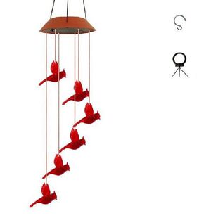 Solar Cardinal Red Bird Wind Chime, Solar-Powered Mobile