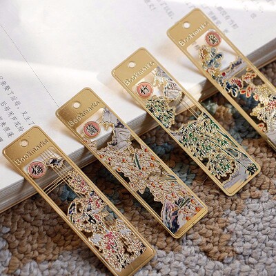 4Pcs/Set 24K Gold Plated Chinese Classical Style Bookmark Me